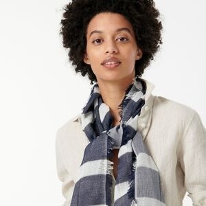 J. CREW Navy and White Fringe Trim Scarf